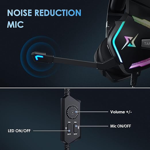 targeal 7.1 Surround Sound PC Gaming Headset for PS5 PS4 Laptop Mac Tablet Mobile, Over Ear Wired USB Gaming Headphone with Omni-Directional Noise Canceling Mic, RGB LED, with Type C Cable