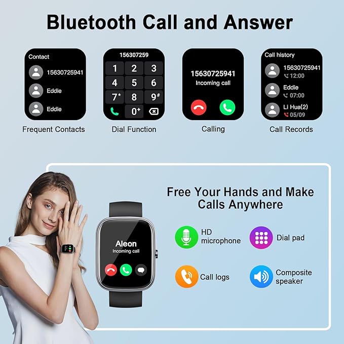 Smart Watch, 1.91" HD Smartwatch for Men Women (Answer/Make Call), 2025 Fitness Watch Heart Rate/Activity/Step/Sleep Monitor, IP68 Waterproof 110+ Sport Mode, Step Counter Black