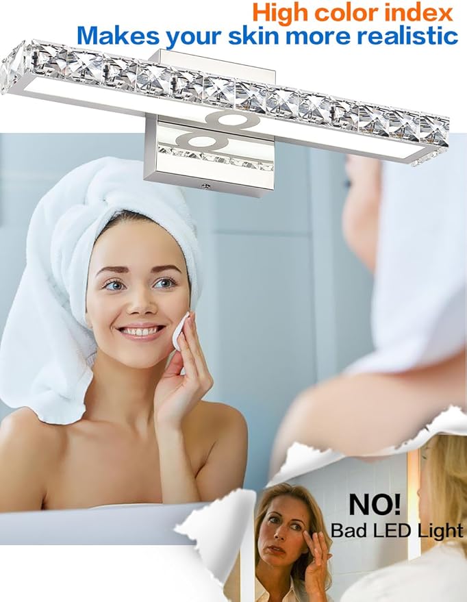SOLFART Crystal LED Vanity Lights Wall Mirror Vanity Light Fixtures for Bathroom Vanity Bedroom Lighting