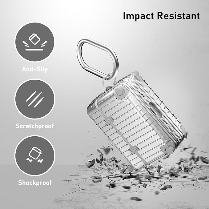 KOREDA Compatible with AirPods Pro 2nd/1st Generation Case Cover, Cute Funny Suitcase Design Case for Airpods Pro 2nd/1st Gen, Fashion Protective Hard Case for Women Men with Keychain (Silver)