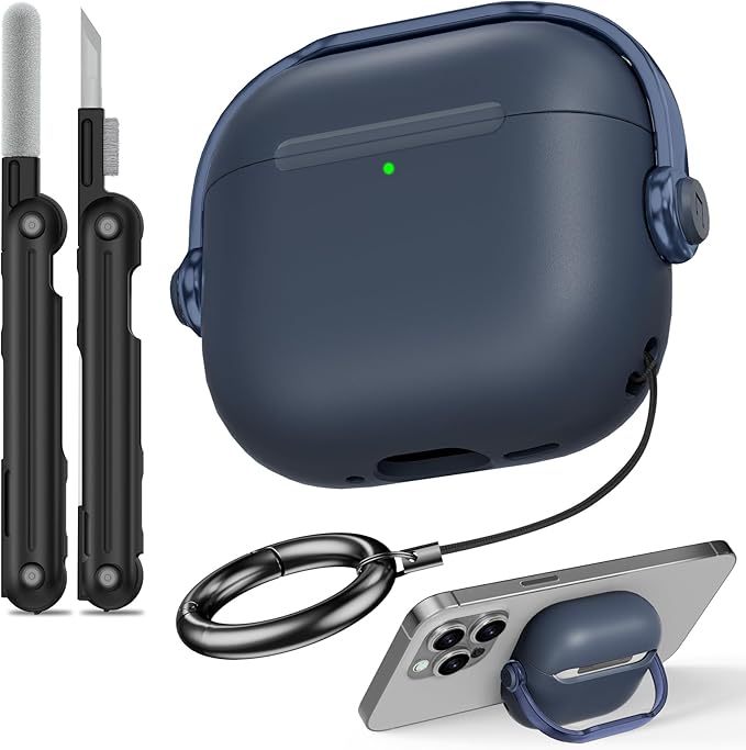 AirPods 4 Case 2024 USB-C with Cleaner Kit, Drop Protection, Safety Lock Design, Blue, Case for Men with Lock and Keychain, Secure Use, Protect AirPods, Emergency Phone Holder