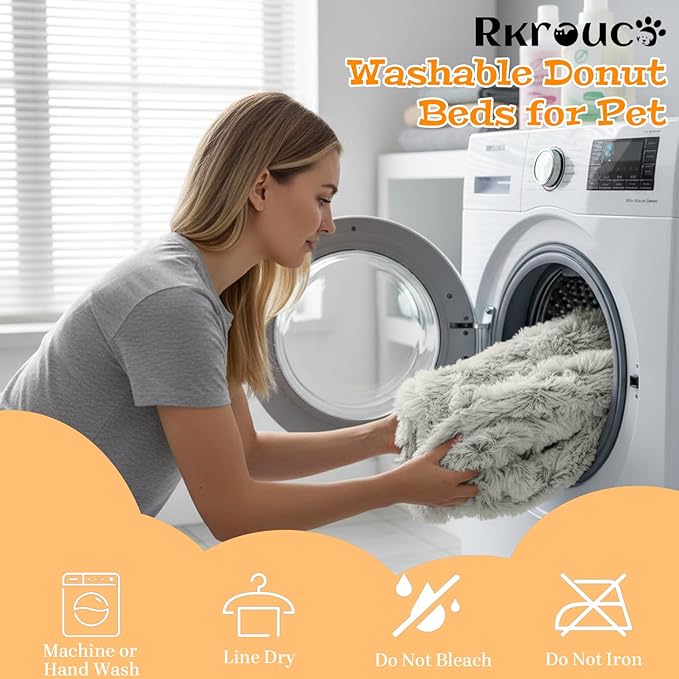 Fluffy Dog Bed Calming Donut Beds for Large Dogs Warming Round Small Medium Pet Nest Cozy Cat Mattress Indoor Washable Puppy Kennel Kittens Sleep Mat (L, 35.4×35.4 inch, Gradient Coffee)
