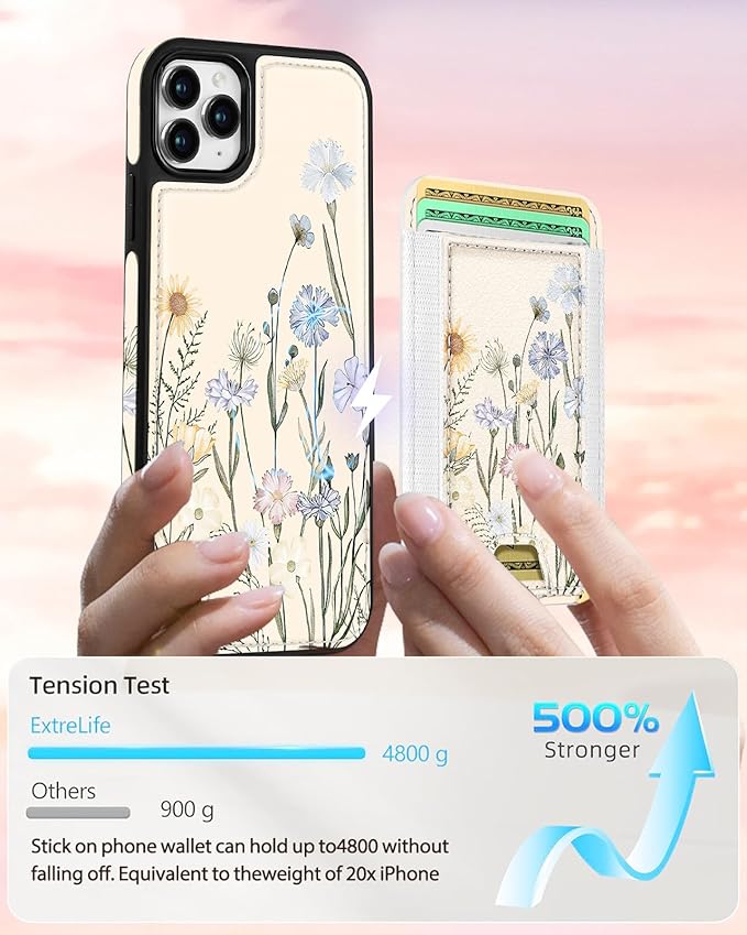 Shorogyt for iPhone 11 Pro Case Wallet - Fits 5 Cards, Compatible with Magsafe Detachable Magnetic Credit Card Holder Leather Cardholder Cute Phone Cover Women Girls for Apple 11Pro, Color Flower
