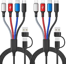 6 in 1 Multi Charging Cable, Multi Charger Cable [2 Pack 6FT], Braided Multi Fast Charging Cord Multiple Charging Cable USB A/C Connector with IP/Type C/Micro USB Ports for Cell Phone Tablets - Image 1