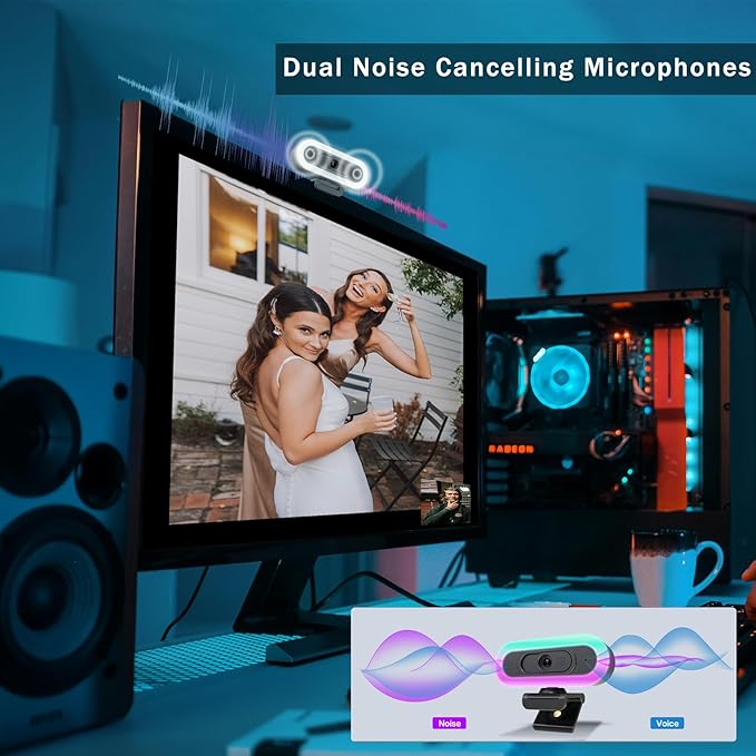 2K USB C Camera Autofocus PC Webcam with Dual Microphones/Ring Light/Fill RGB Light/Cover, 65°FOV, Plug and Play Web-Cam Streaming Web Camera for Desktop Computer Laptop Mac Zoom