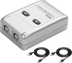 CERRXIAN USB2.0 Manual Printer Sharer Switcher,2 in 1 Out Printer Sharing Device Adapter,2-Port USB B Print Switch Hub Converter,with 2 USB Printer Cables (5ft/1.5M),for Printer Scanner