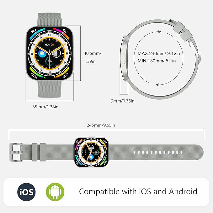 Smart Watch for Men Women, Bluetooth Calls, AI Dial,AI Q&A,1.85" HD AMOLED Curved Display Fitness Watch with Heart Rate/SpO2/Stress Monitor, Pedometer,110+ Sports Waterproof IP68 Smartwatch,Light Gray