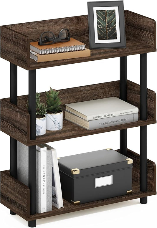 Furinno TURN-N-TUBE 3-Tier Display Shelf, Storage Shelves, Book Shelf, Open Shelves with Rounded Corner Top Edges, for Organization and Storage, Living Room, Home Office, Walnut