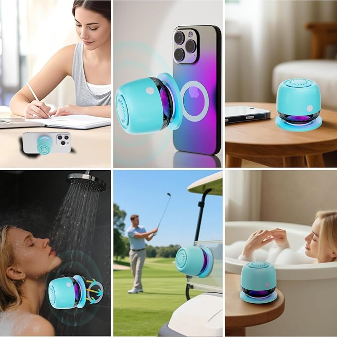 IPX67 Waterproof Shower Bluetooth Speaker,Magnetic Speakers,Wireless Induction Bluetooth Speaker with 6 RGB Light,Ideal Gift for Men,Women,Outdoor,Camping,Party,Room,Car,Home (Blue)