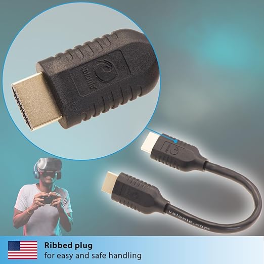 valonic Short HDMI Cable - 0.6 ft, 4k, high Speed, Ultra HD, ethernet - Compatible with Nintendo, PS5, TV, PS4, Xbox, Black, Small, Thin