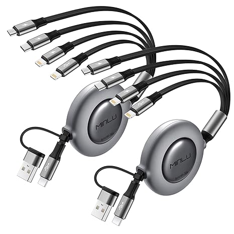 4 in 2 Multi Charging Cable 4A,Retractable USBA/C Universal Charger Cords