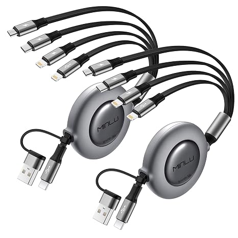 4 in 2 Multi Charging Cable 4A,Retractable USBA/C Universal Charger Cords