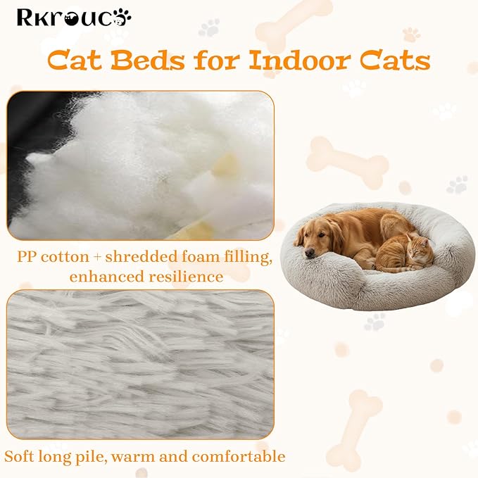 Fluffy Dog Bed Calming Donut Beds for Large Dogs Warming Round Small Medium Pet Nest Cozy Cat Mattress Indoor Washable Puppy Kennel Kittens Sleep Mat (S, 23.6×23.6 inch, Gradient Coffee)