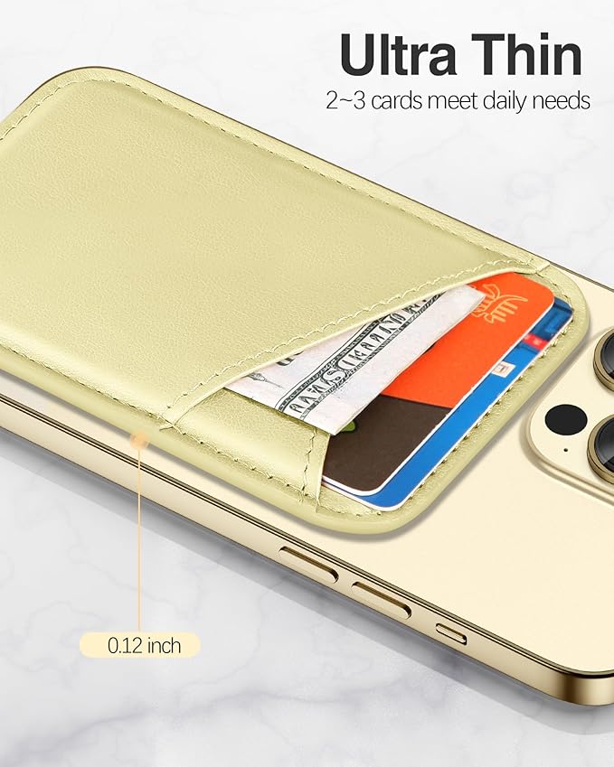 Miroddi for MagSafe Wallet, Strongest Magnetic Card Holder for iPhone 17/16/15/14/13/12 Series, Ultra-Thin Leather Magnetic Phone Wallet with 2 Card Slots, RFID Blocking, No More Falling, Lemon Yellow