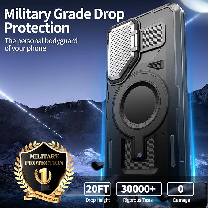 Camera Stand Case for Galaxy S24 Plus/S25 Plus, [Compatible with MagSafe][Lens Cover] 2024 Version Military Grade Protective Soft Case for Samsung Galaxy S24 Plus / S25 Plus 6.7" Men Women, Black