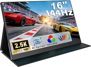 16" 2.5K 144Hz Portable Gaming Monitor 16:10 HDR Eye Careful,100% sRGB QHD2560x1600 Ultra-clear IPS Portable Monitor for Laptop with Built-in Speakers,External Second Screen for PC Phone Game Console