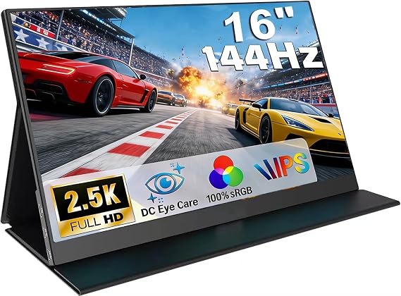 16" 2.5K 144Hz Portable Gaming Monitor 16:10 HDR Eye Careful,100% sRGB QHD2560x1600 Ultra-clear IPS Portable Monitor for Laptop with Built-in Speakers,External Second Screen for PC Phone Game Console