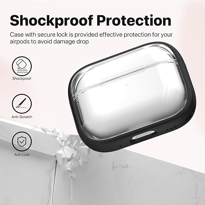 Valkit Compatible AirPods Pro Case, Clear & Soft Shockproof Protective Case for AirPods Pro Gen 2nd/1st (2023/2022/2019) with Lock & Cleaner Kit