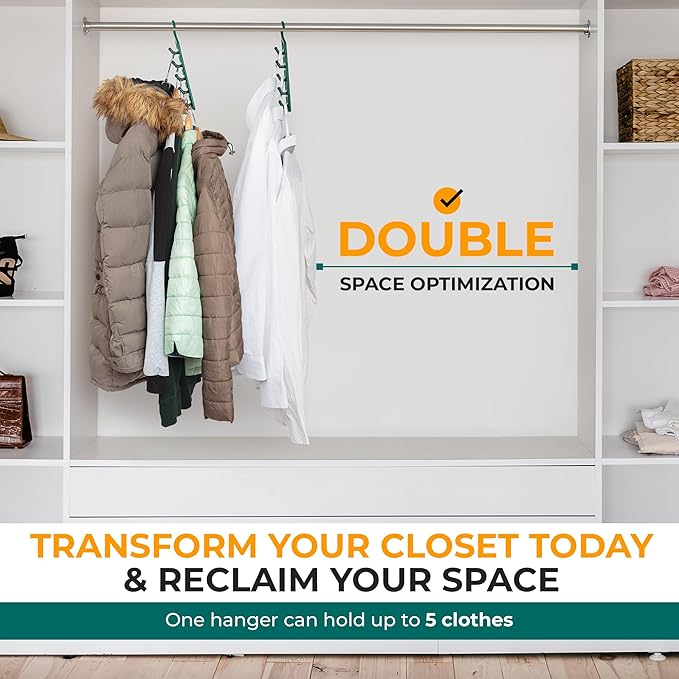 CraftyCrocodile Space Saving Hangers for Clothes - 2 in Pack, Heavy Duty Plastic, Multi Closet Space Savers for Shirts, Pants, Jeans, Sweaters - Hanger Organizer Space Saver