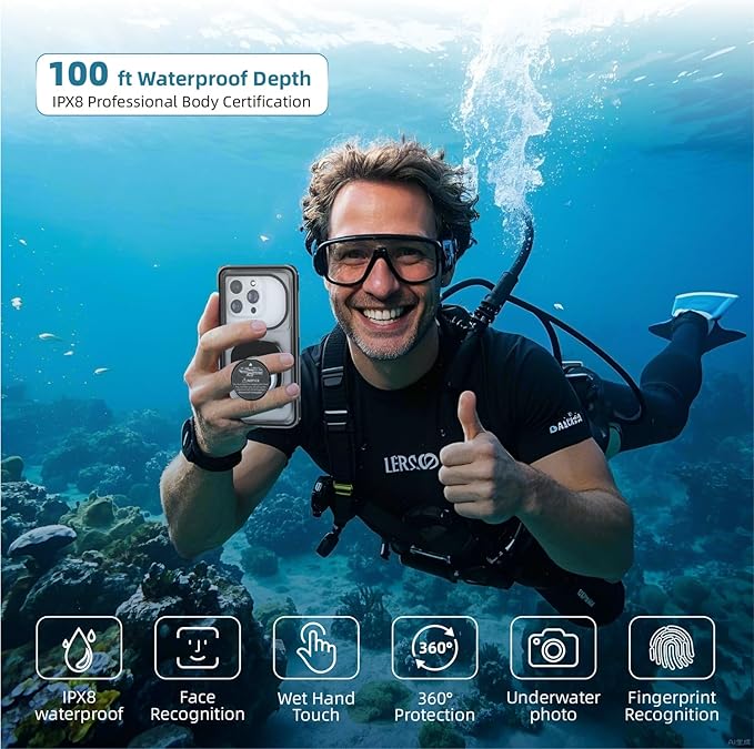 [Up to 7.0"] Waterproof Phone Case, IPX8 Waterproof Phone Pouch for iPhone 17 Pro Max/17 Pro/17/16/15/14/13, Samsung Galaxy S25/S24/S23 Ultra, Google/Moto - Teal