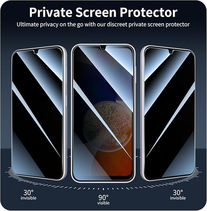 Privacy Screen & Camera Lens Protector for Samsung Galaxy A14, Double Shatterproof Anti-Spy Tempered Glass, Private Black Protection, 9H Hardness Anti-Scratch Case-Friendly, 3 Pack Each