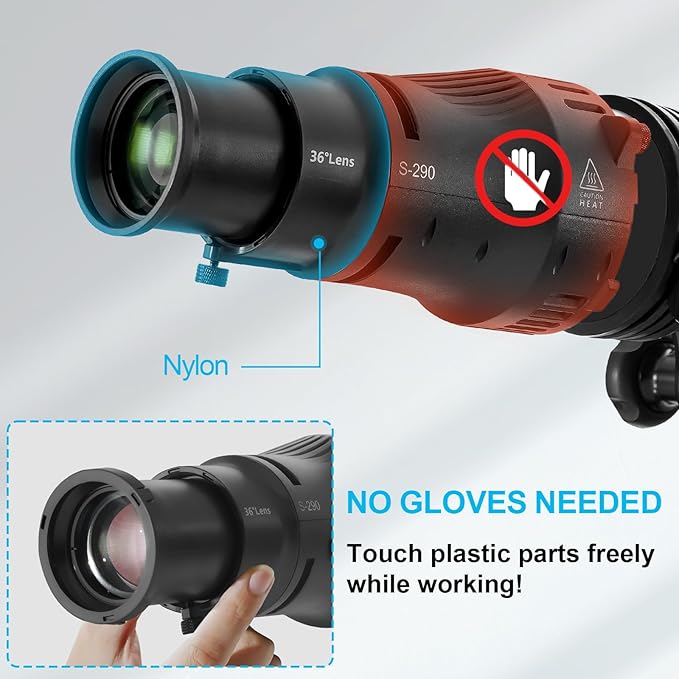 WELLMAKING Profoto Mount Optical Snoot Conical S-290 Kit. Adjustable Focus, 36° Lens, Aperture Modifier, 4 Color Filters, and 12 Gobos; for Photography, LED and Strobe Light, Studio Video Artist