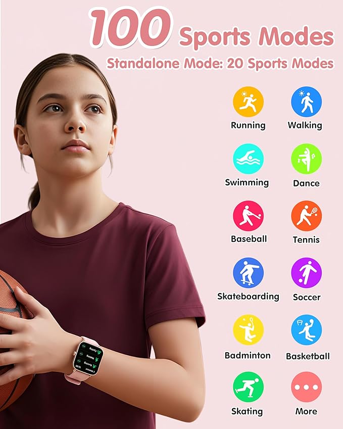 Kids Smart Watch, Kids Watch No Phone Needed Heart Rate & Sleep Tracker, Stress & SpO2 Monitor, 1.8" Fitness Tracker Step Counter, Alarm Clock, Games, Swimming Watch for Boys Girls Teens Aged 5+