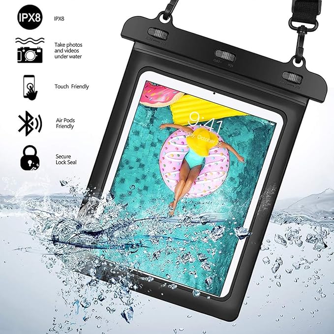 Universal iPad Waterproof Case, Dry Bag Pouch for ipad Pro 13’’/12.9" ipad air 13" /11" Galaxy Tab S10FE+ 13.1"/S9FE+/S8EF/S7FE 12.4" Galaxy Tab S10+/S9+/S8+ 12.4", Tablets up to 13.5 inch