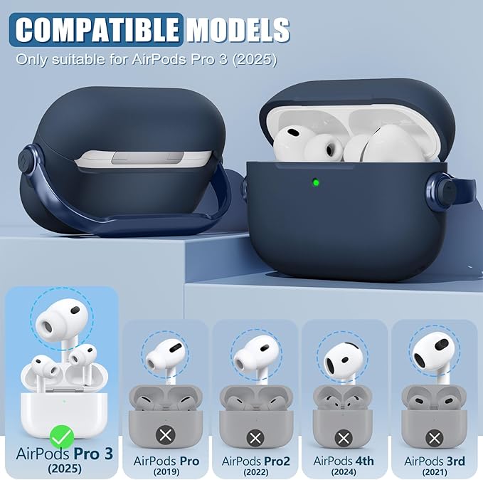for Airpods Pro 3 Case,Safety Lock Cases for Apple Airpod Pro 3 (2025) with Cleaner Kit, Drop Protection Air pods Pro3 Case Cover for Men for Women with Keychain,Blue
