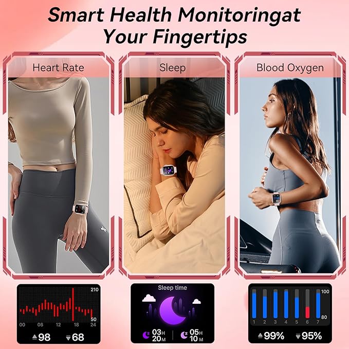 Smart Watch for Men Women with 100-Day Standby, Bluetooth Calls, 1.85" HD Fitness Tracker with 110+ Sport Modes, IP68 Waterproof, 24/7 Heart Rate/Sleep Monitor, Compatible with Android/iOS (Pink)