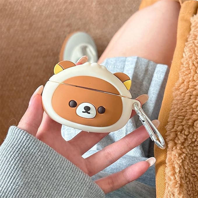 Wireless Charging Earphone Case Compatible with Airpods 4, Cute Kawaii Bear Design Soft Silicone Full Body Protective Skin Cover, Kids Girls Women Cartoon Earbuds Accessories