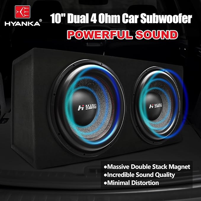 H YANKA BSF-10-4 10 Inch Subwoofer - 1000W MAX Power 10 Inch, Black Aluminum Basket, 2.5“ Dual Voice Coil 4 Ohm Impedance 10 Subwoofer for Cars