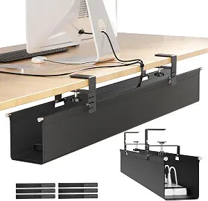 [Upgraded] Large Under Desk Cable Management Tray, Cinati Cable Management Under Desk No Drill, 28.4" Fabric Cord Hider for Wire Organizer, Cord Organizer for Office, Home - Supports Up to 30lbs Black