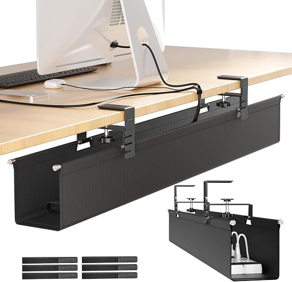 [Upgraded] Large Under Desk Cable Management Tray, Cinati Cable Management Under Desk No Drill, 28.4" Fabric Cord Hider for Wire Organizer, Cord Organizer for Office, Home - Supports Up to 30lbs Black