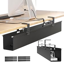 [Upgraded] Large Under Desk Cable Management Tray, Cinati Cable Management Under Desk No Drill, 28.4" Fabric Cord Hider for Wire Organizer, Cord Organizer for Office, Home - Supports Up to 30lbs Black - Image 1