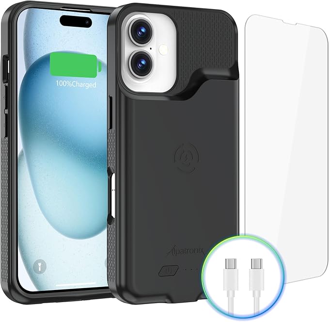 Alpatronix Battery Case for iPhone 16/16e [2025 New], 15W Fast Wireless Charging Case, Portable Strong Slim Protective Rechargeable Charger Case, Compatible with iPhone 16/16e Black