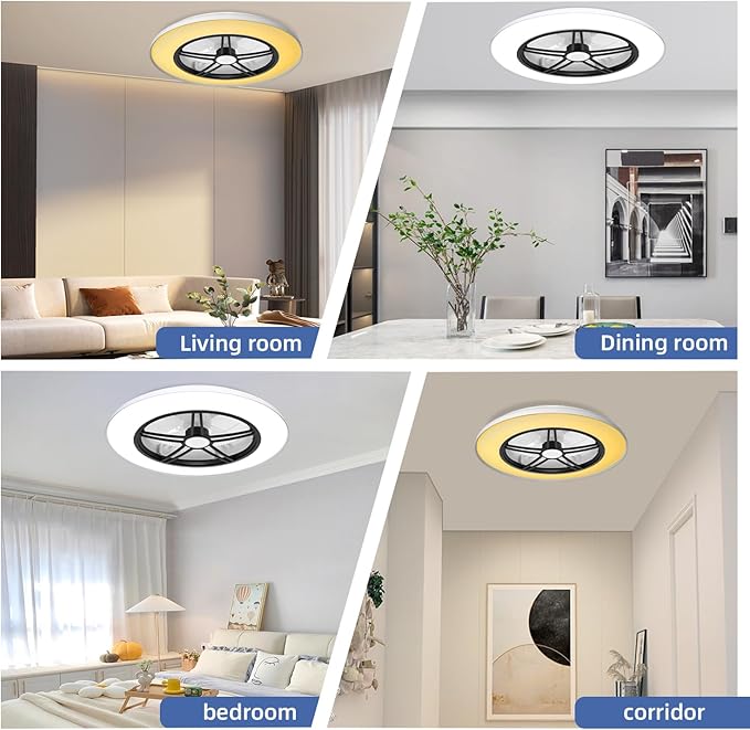 BAYSQUIRREL Bluetooth Bladeless Ceiling Fan with Speaker, Low Profile Ceiling Fan with Light and Remote/APP Control,6 Speeds Reversible 3 Color LED Dimmable Flush Mount Ceiling Fans for Bedroom