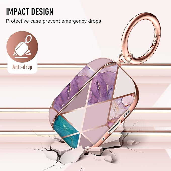 Maxjoy for AirPods Pro Case, Graceful Marble Hard Protective Shockproof AirPod Case Cover with Keychain, Purple Blue
