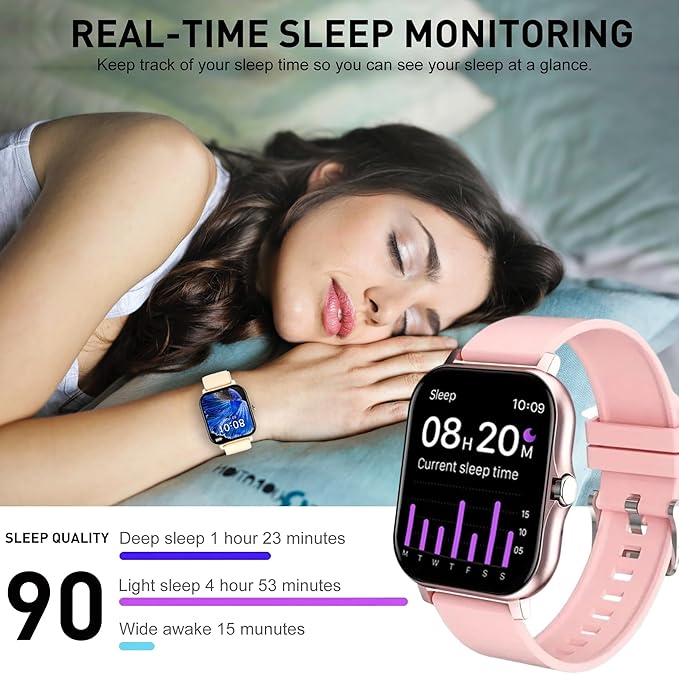 Smart Watch, 1.81" Upgraded Full Touchscreen Smart Watch for Android iPhones with Heart Rate Blood Pressure Monitor, Multiple Sports Fitness Tracker with Smart Watches for Women Men (Pink)