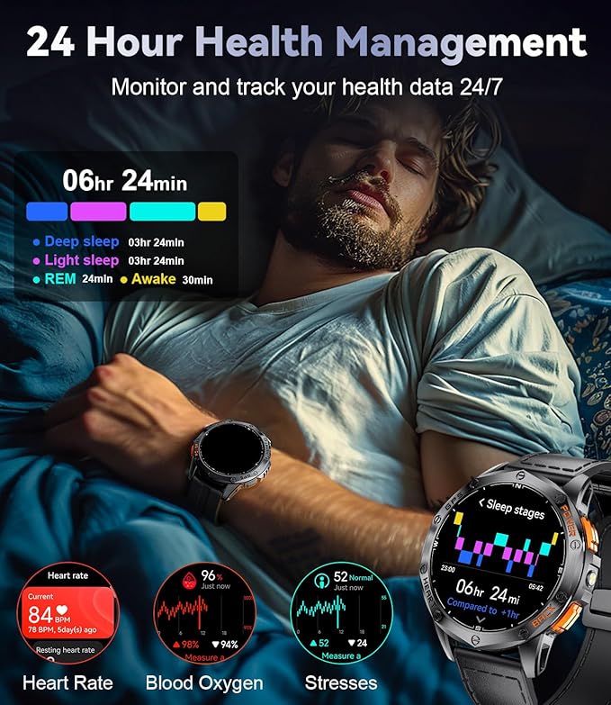 LIGE DM1 GPS Military Smart Watch for Men (Answer/Make Calls), 100+ Sports Modes Fitness Tracker, LED Flashlight/Compass/45 Days Battery/IP68 Waterproof 1.43'' AMOLED Smartwatch for Android iOS