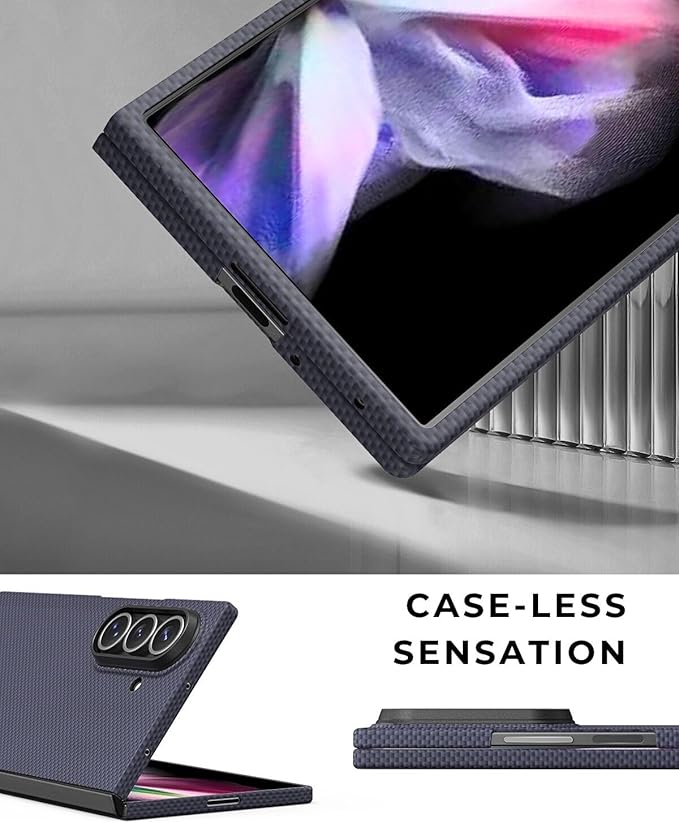 Thinborne Compatible with Samsung Galaxy Z Fold 7 Case, [600D Aramid Fiber] [Magnetic] [Ultra Thin] [Minimalist Style] [Carbon Fiber Textures] - Blue