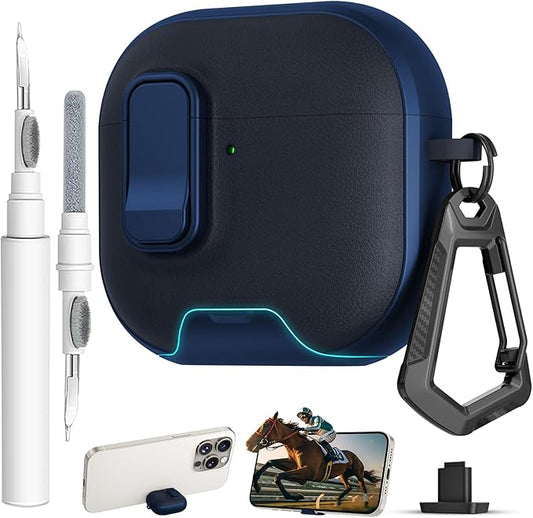 for AirPods 4 Case with Lock,TPU Leather Texture Protective Durability Anti-Lost & Shockproof Protective Cover Accessories with Cleaning Kit in Keychain for Apple AirPods 4 Generation (Midnight Blue)