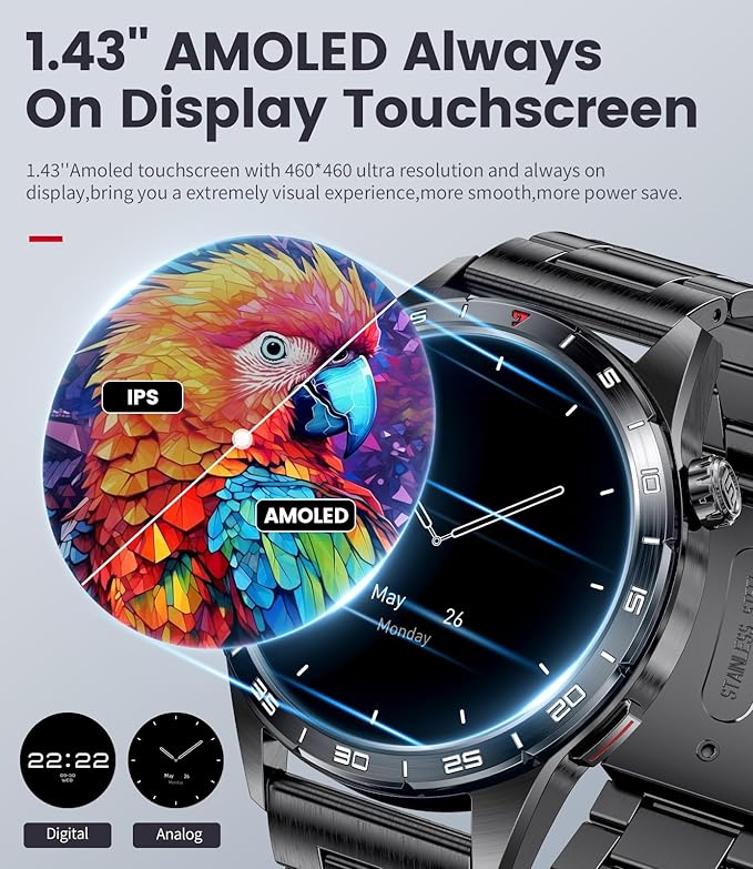 SUNKTA Smart Watch for Men,Answer/Make Calls,1.43'' AMOLED,IP68 Waterproof,110+ Sports Modes Fitness Watch with Sleep Monitor/SpO2/Heart Rate/Pedometer Rugged Outdoor Smartwatch 2 Straps