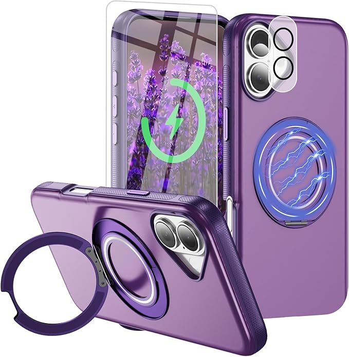 for iPhone 17 Case [Compatible with Magsafe] [15 FT Military Grade Drop Protection] with Screen Protector & Lens Protector,Shockproof Kickstand Phone Case for iPhone 17 (Purple)