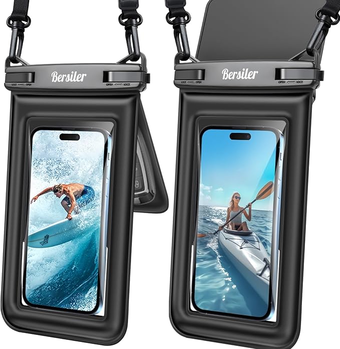 Floating Waterproof Phone Pouch - 2 Pack IPX8 Waterproof Phone Bag with Double Space, Waterproof Phone Case with Lanyard for iPhone 17 16 15 14 13 Pro Max Galaxy S24+ S23, Beach Cruise Ship Essentials
