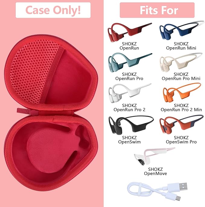 Hard Case Replacement for SHOKZ OpenRun Pro 2 / Pro 2 Mini/OpenMove/OpenRun/OpenSwim Open-Ear Bone Conduction Sport Headphones (Red Case)