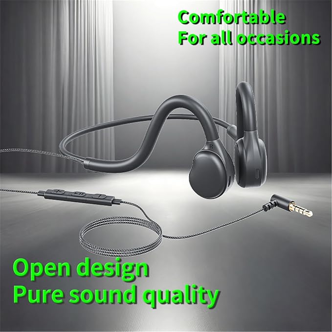Air Conduction Open Ear Headphones,3.5MM Wired Headphones and Built-in Microphone Suitable for Outdoor Activitie