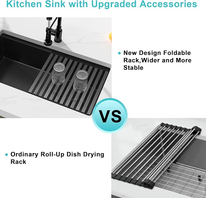 Drop In Black Kitchen Sink,Stainless Steel Sink 16 Gauge,Single Bowl Workstation Sinks (Black, 31" X 22")
