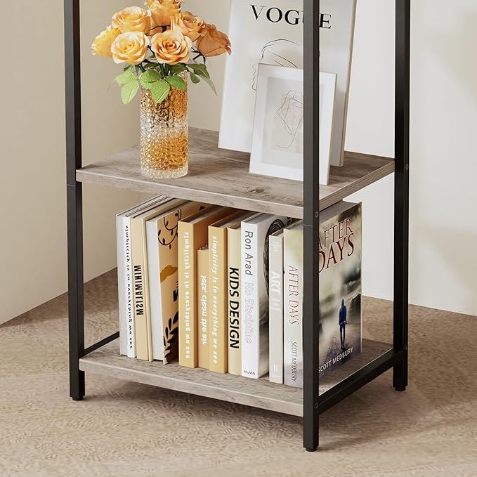 Coat Rack With Hanging Rod, Garment Rack With 3 Wooden Shelves and 4 Hooks, Freestanding Hall Tree, Industrial Clothes Rack Stand Organizer, Greige and Black