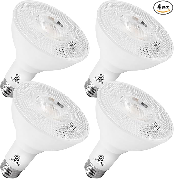 Energetic PAR30 4-Pack Dusk to Dawn LED Outdoor Flood Light Bulb, 75 Watt Equivalent(11W), 850LM, 5000K Daylight, E26 Base, Automatic On/Off Sensor Light Bulb for Porch, Hallway, ETL Listed